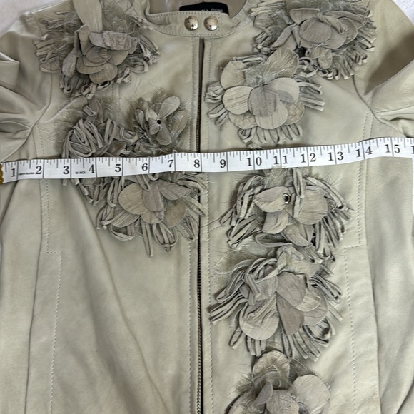 Patrizia Pepe Cream Leather Jacket with Ruffle Details - Picture 8 of 12